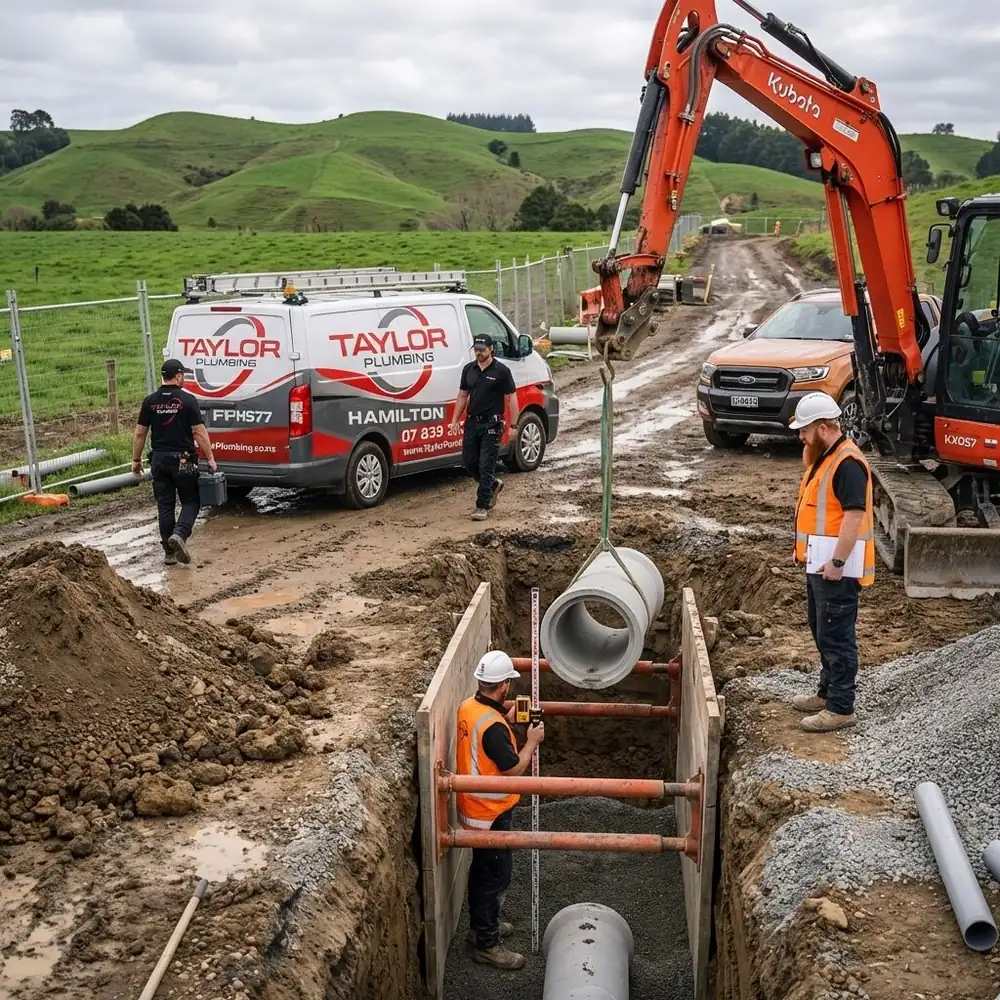 Taylor Plumbing plumber servicing pipework on a Napier property